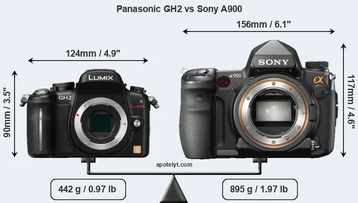 Size Panasonic GH2 vs Sony A900