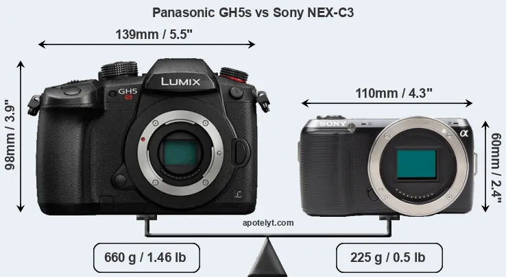 Size Panasonic GH5s vs Sony NEX-C3