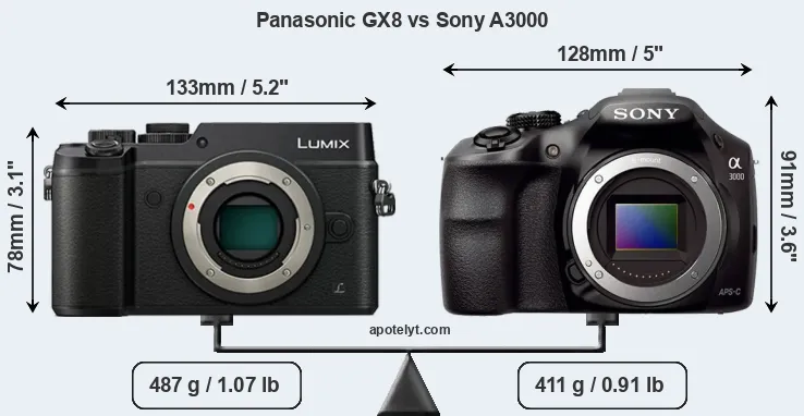 Size Panasonic GX8 vs Sony A3000
