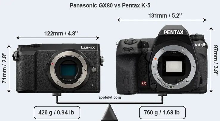 Size Panasonic GX80 vs Pentax K-5
