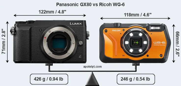 Size Panasonic GX80 vs Ricoh WG-6
