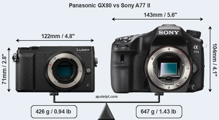 Size Panasonic GX80 vs Sony A77 II