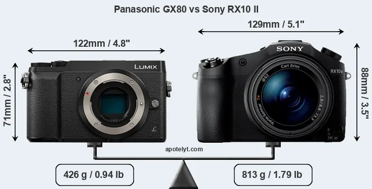 Size Panasonic GX80 vs Sony RX10 II