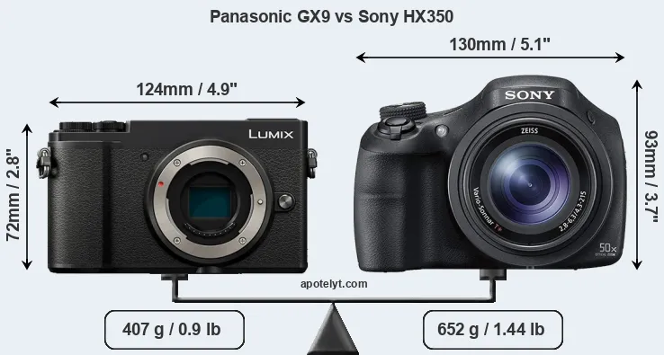 Size Panasonic GX9 vs Sony HX350