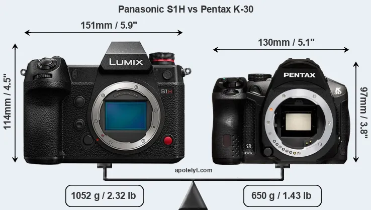 Size Panasonic S1H vs Pentax K-30
