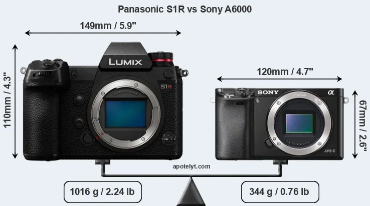 Size Panasonic S1R vs Sony A6000