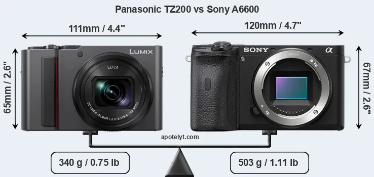 Size Panasonic TZ200 vs Sony A6600
