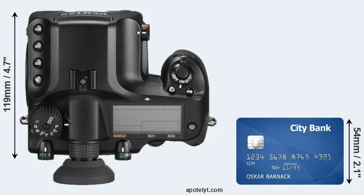 645D versus credit card top view