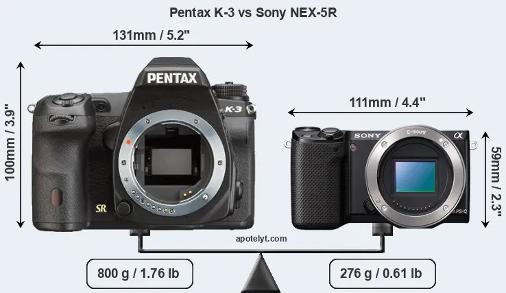 Size Pentax K-3 vs Sony NEX-5R