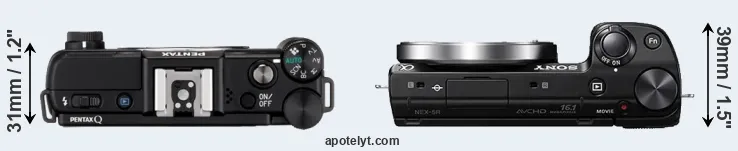 Compare Pentax Q versus NEX-5R top