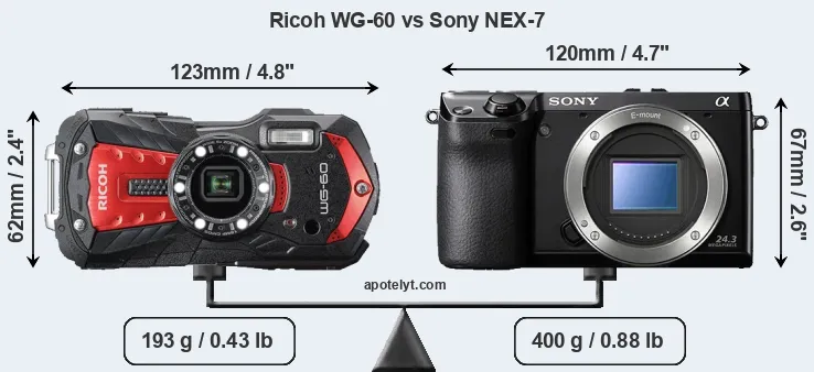 Size Ricoh WG-60 vs Sony NEX-7