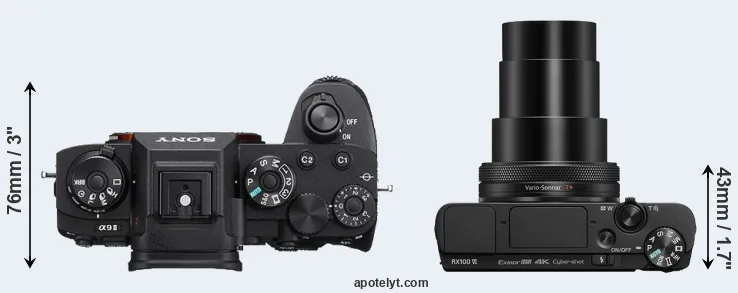 Compare A9 II versus RX100 VI top