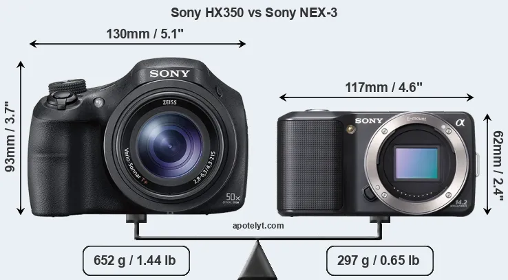 Size Sony HX350 vs Sony NEX-3