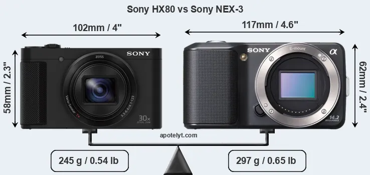 Size Sony HX80 vs Sony NEX-3