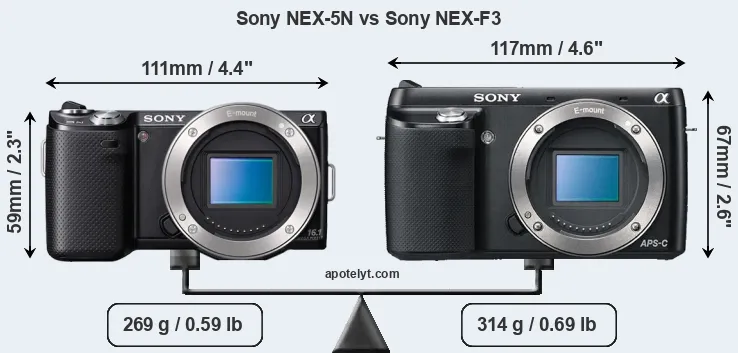 Size Sony NEX-5N vs Sony NEX-F3